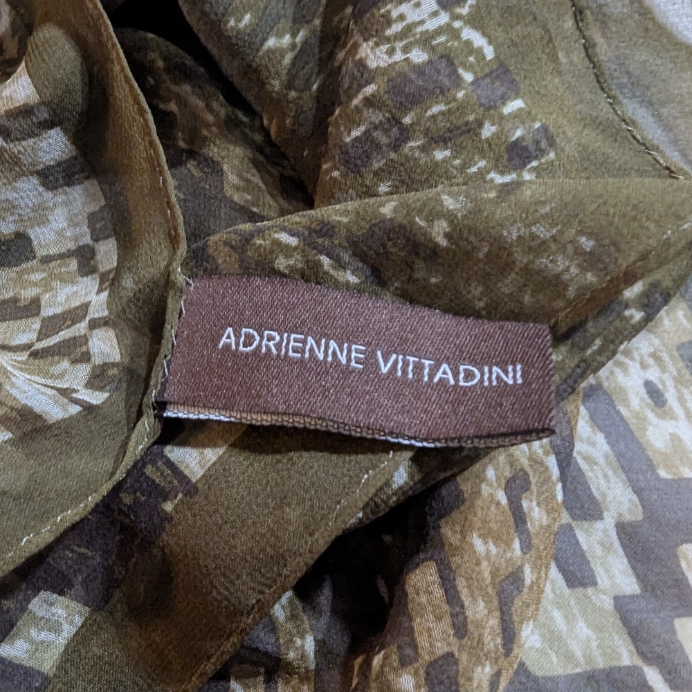 🤎 Adrienne Vittadini 100% Silk Scarf Neutral Geometric Print | Quiet Luxury - Picture 2 of 7